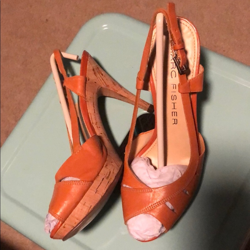 Marc Fishers - Orange Leather Slings w/ Cork Heel